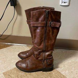 Brown calf high boots